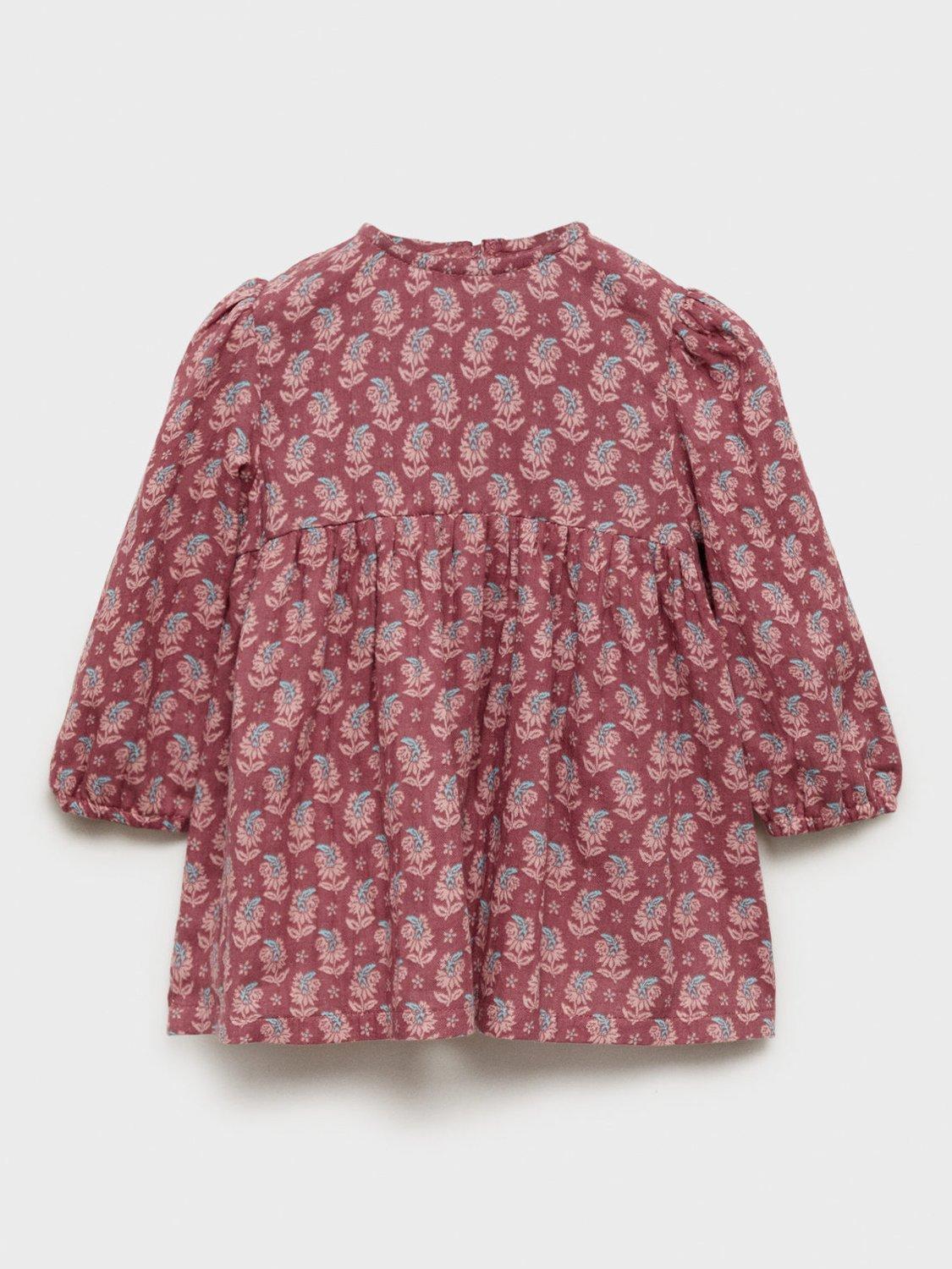 Product image 1 of 4, which shows Mango Kids' Cherry Floral Dress, Dark Red, 18-24 months