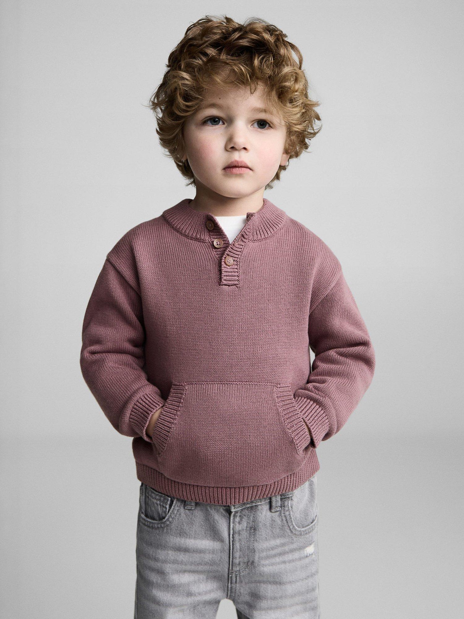Product image 1 of 7, which shows Mango Kids' Orlando Cotton Ribbed Jumper, Dark Red, 12-18 months