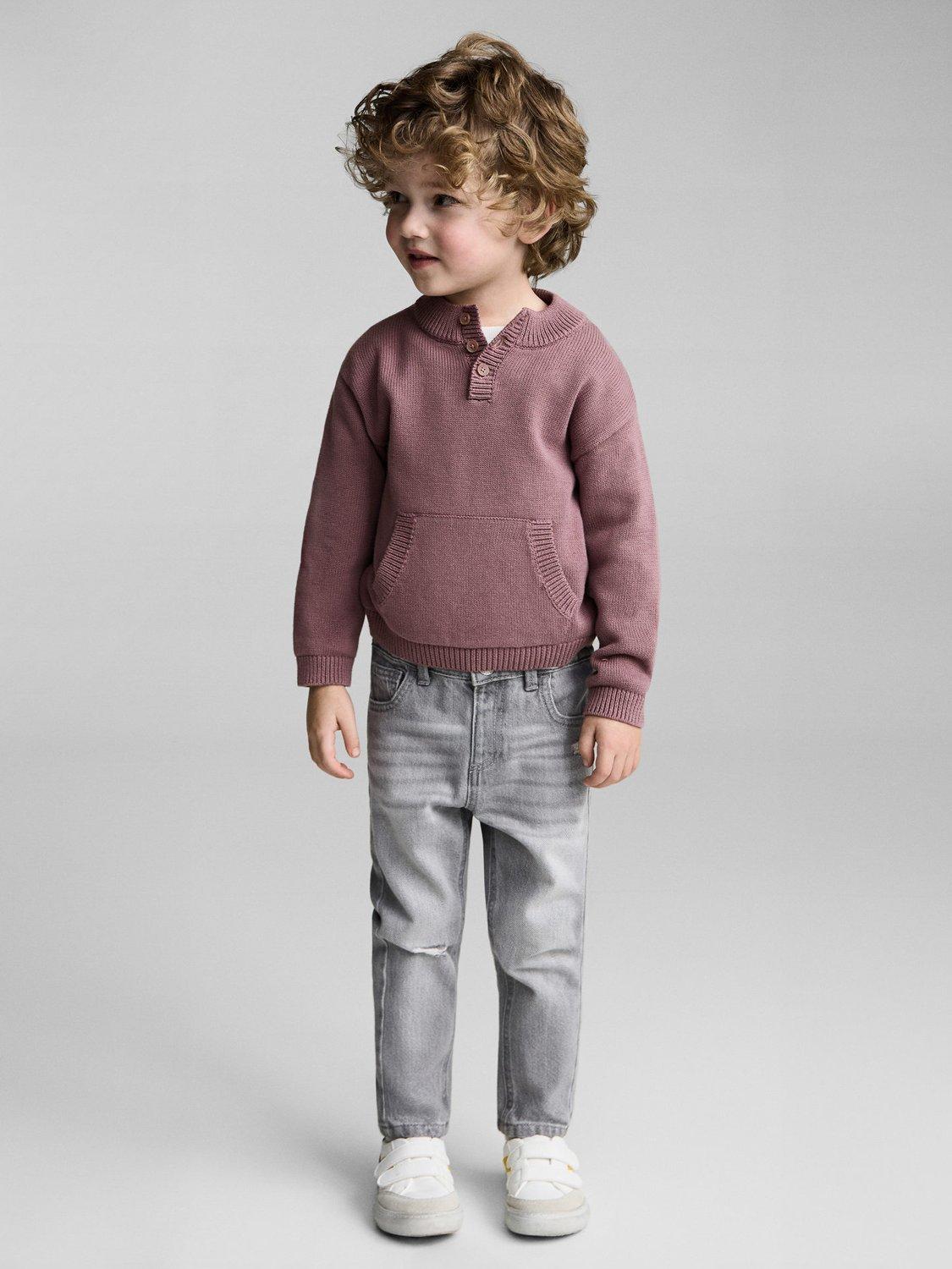 Product image 2 of 7, which shows Mango Kids' Orlando Cotton Ribbed Jumper, Dark Red, 12-18 months