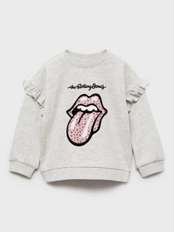 Mango Kids' Rolling Stones Frill Sweatshirt, Pastel Grey, Pastel Grey