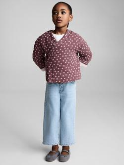 Mango Kids' Cotton Floral Wrap-Over Jacket, Dark Red/White - view 2, Dark Red/White