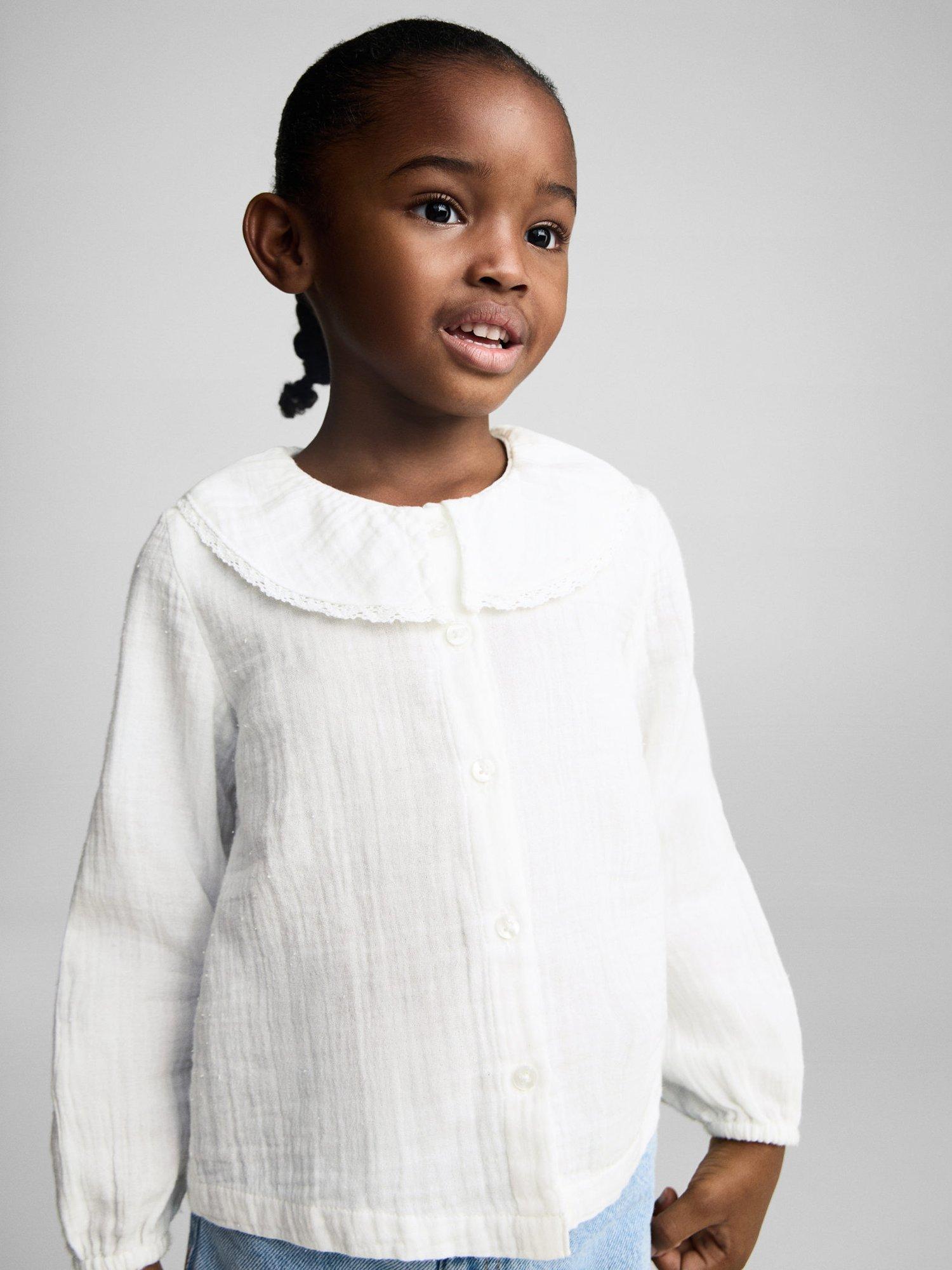 Product image 1 of 7, which shows Mango Kids' Isabela Cotton Babydoll Collar Shirt, White, 9-12 months