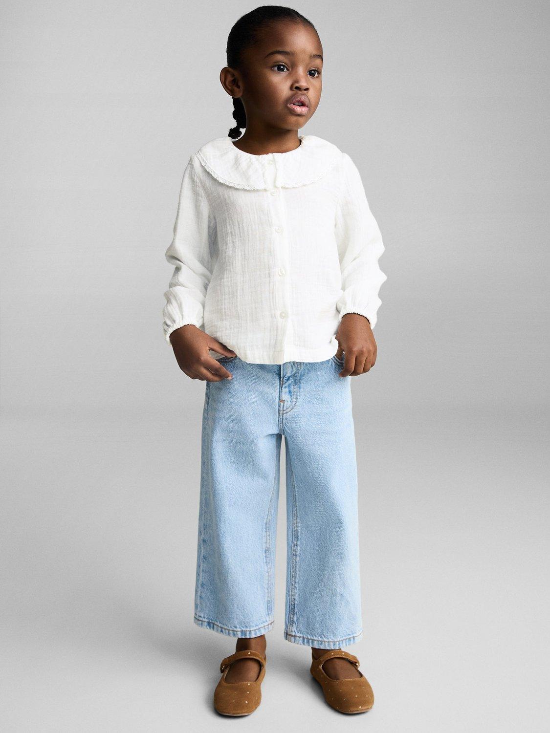 Product image 2 of 7, which shows Mango Kids' Isabela Cotton Babydoll Collar Shirt, White, 9-12 months
