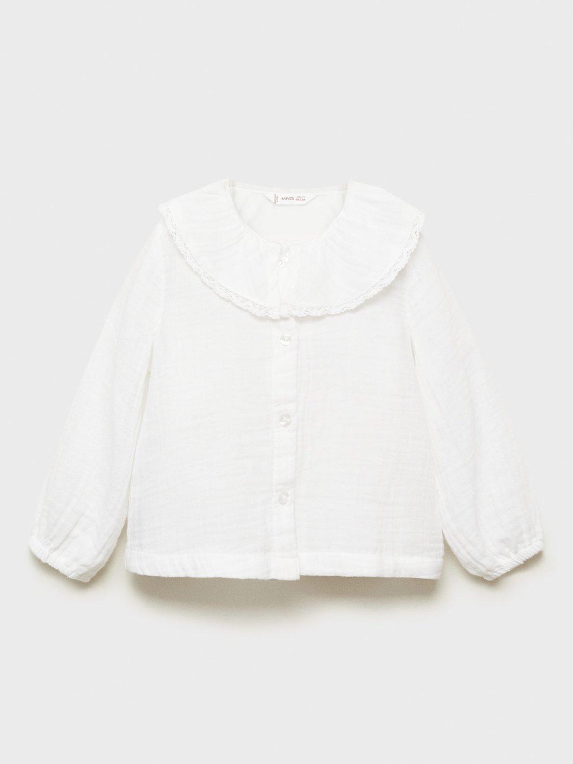Product image 3 of 7, which shows Mango Kids' Isabela Cotton Babydoll Collar Shirt, White, 9-12 months