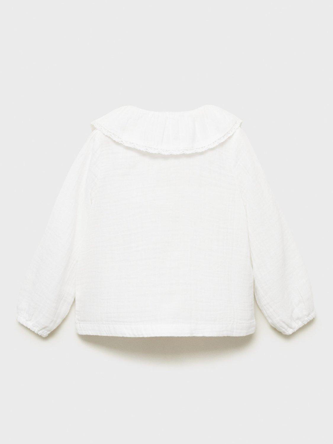 Product image 4 of 7, which shows Mango Kids' Isabela Cotton Babydoll Collar Shirt, White, 9-12 months