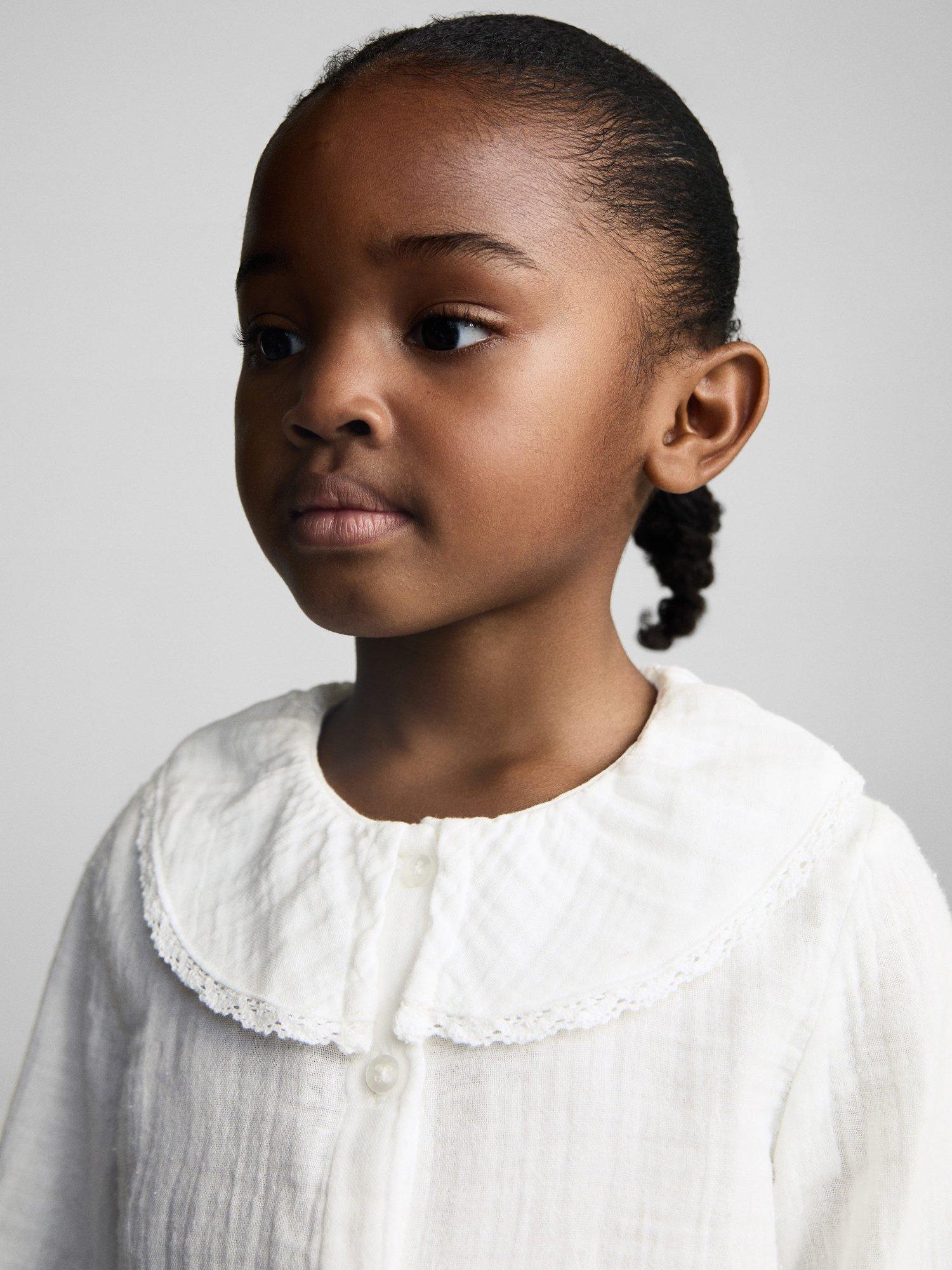 Product image 6 of 7, which shows Mango Kids' Isabela Cotton Babydoll Collar Shirt, White, 9-12 months