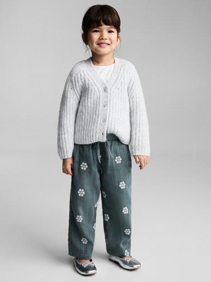 Mango Kids' Lagoon Floral Embroidered Drawstring Trousers, Green/White - view 2, Green/White