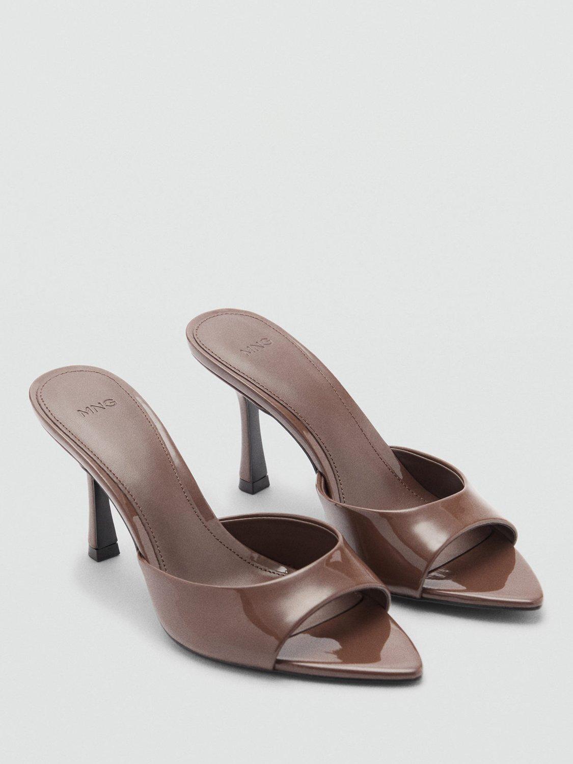 Product image 2 of 5, which shows Mango Patent Leather Effect Stiletto Heel Sandals, Dark Brown, 2