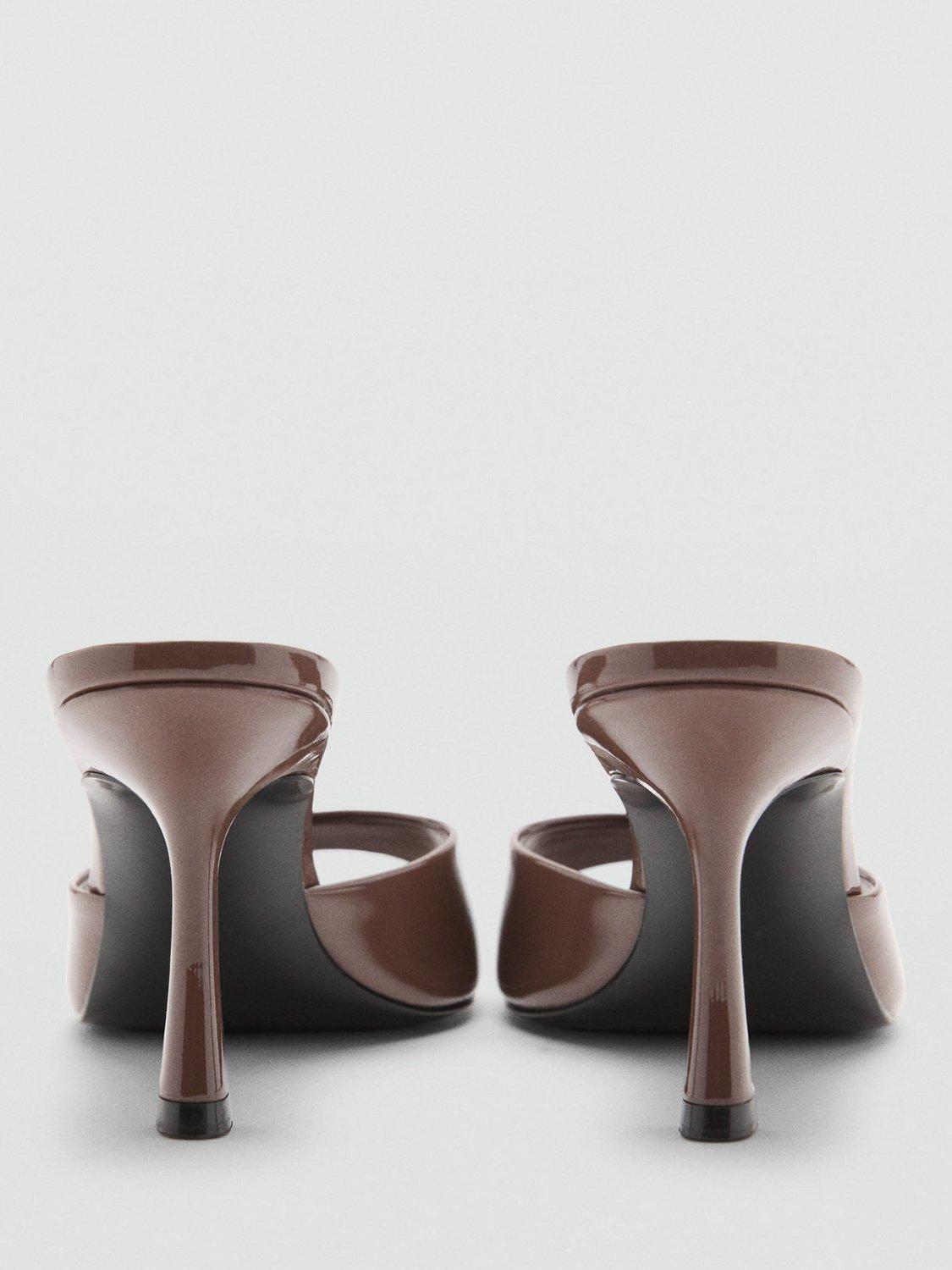 Product image 3 of 5, which shows Mango Patent Leather Effect Stiletto Heel Sandals, Dark Brown, 2