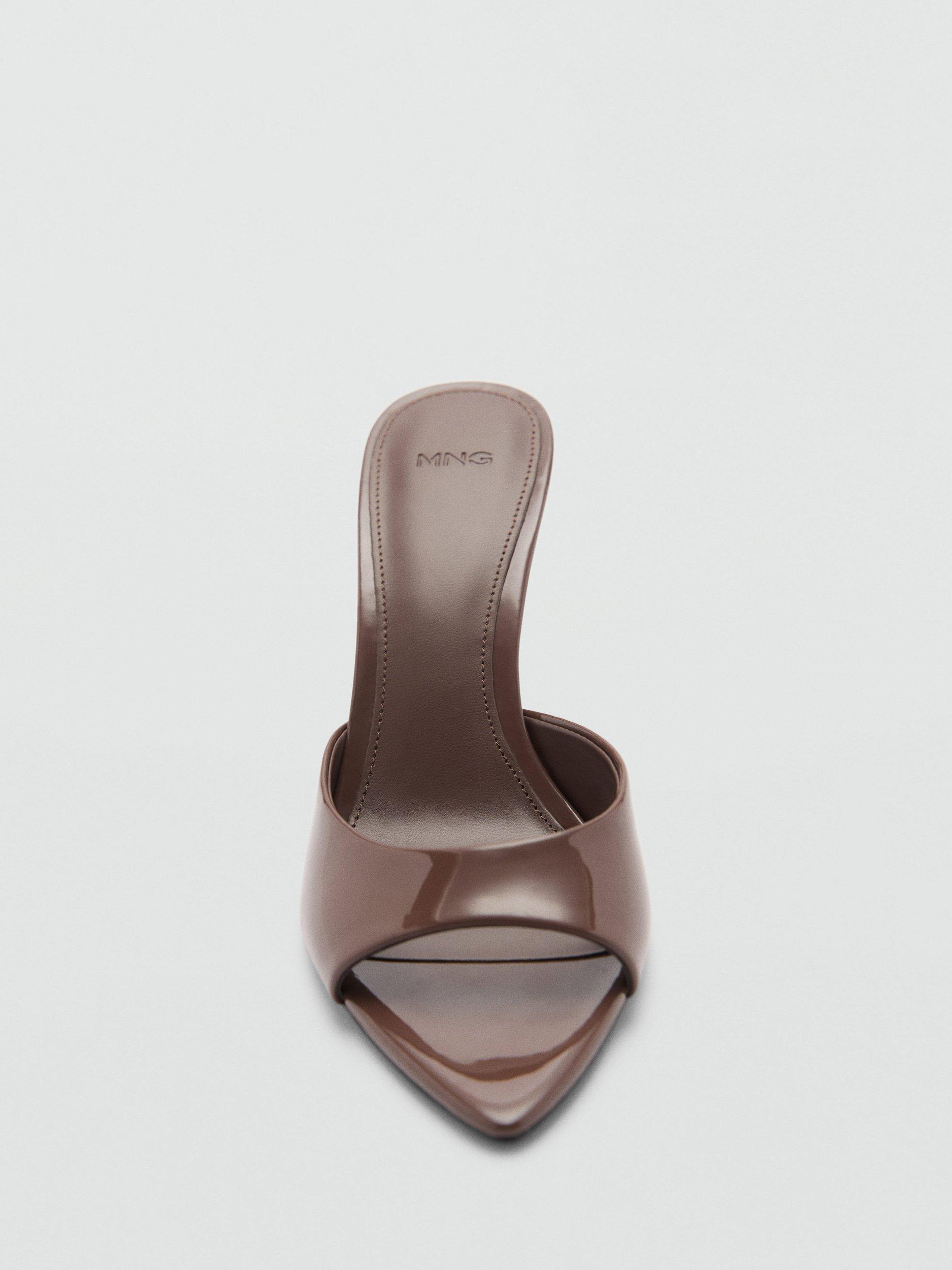 Product image 4 of 5, which shows Mango Patent Leather Effect Stiletto Heel Sandals, Dark Brown, 2
