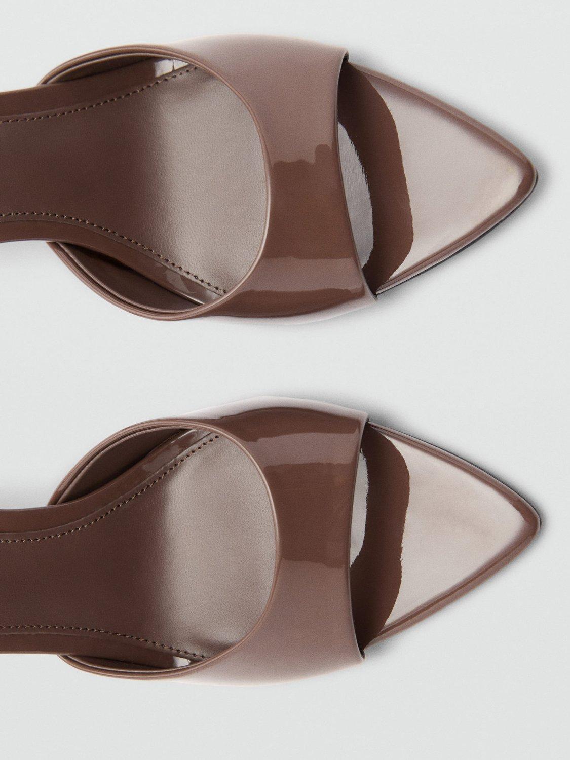 Product image 5 of 5, which shows Mango Patent Leather Effect Stiletto Heel Sandals, Dark Brown, 2