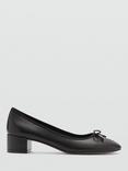 Mango Mer Leather Blend Bow Block Heel Ballerina Pumps, Black