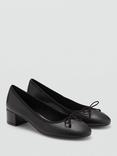Mango Mer Leather Blend Bow Block Heel Ballerina Pumps, Black