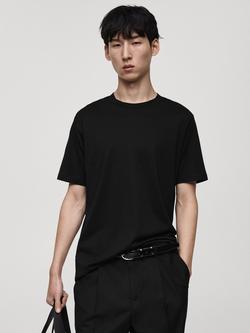 Mango Bellow Cotton Regular Fit Tee, Black