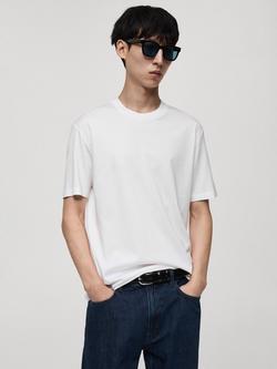 Mango Bellow Cotton Regular Fit Tee, White