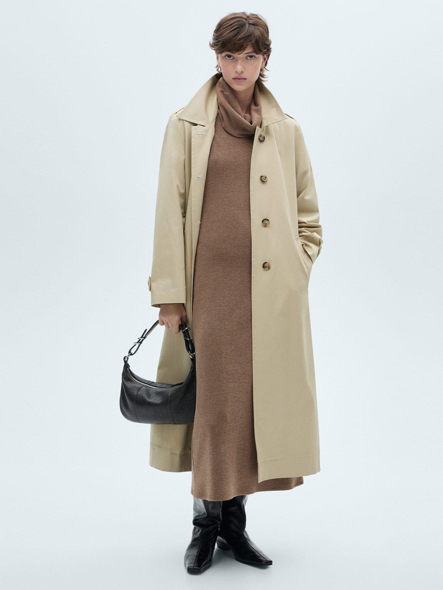 Product image 2 of 8, which shows Mango Gino Roll Neck Fitted Jumper Dress, Brown, 14