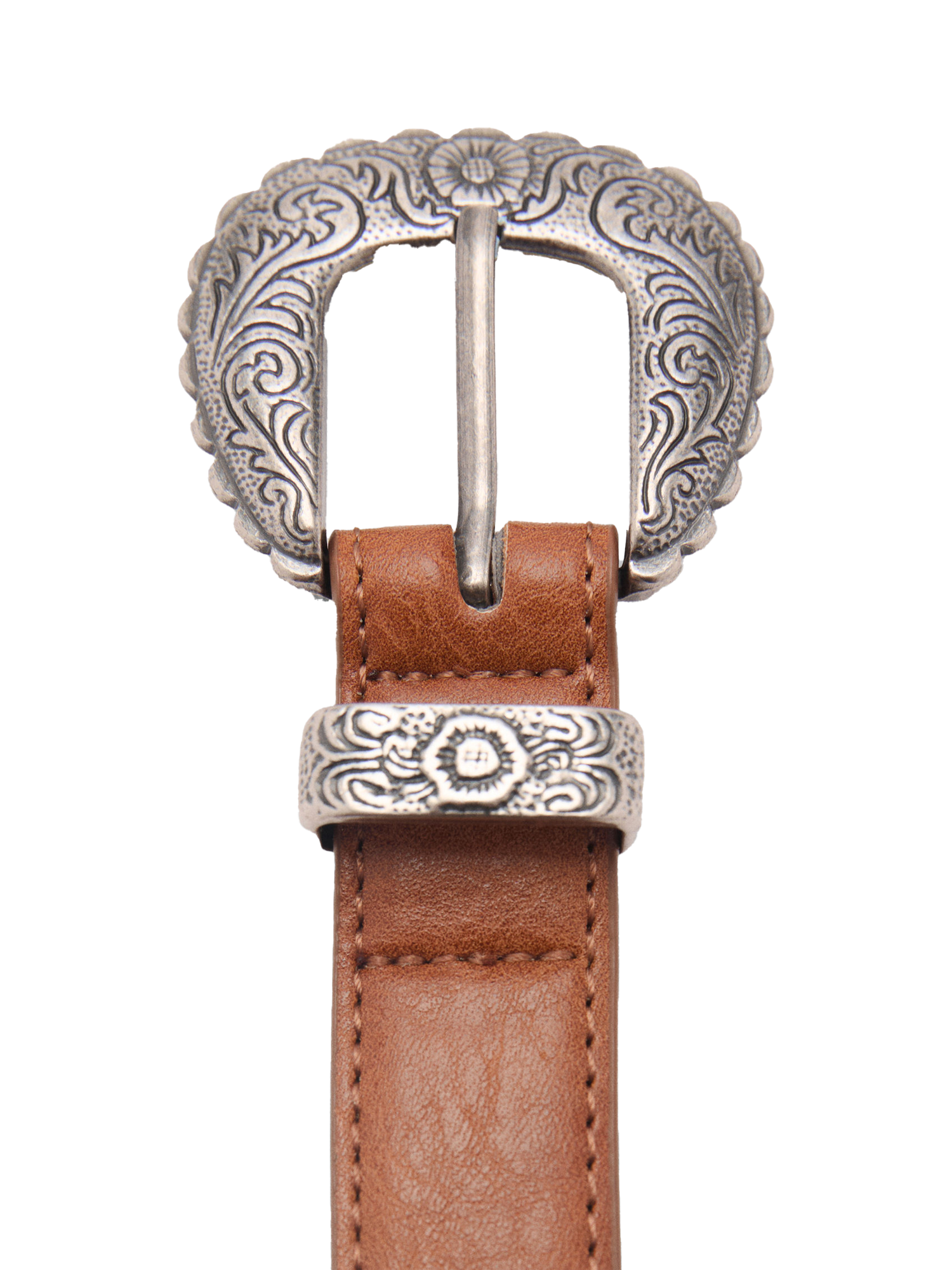 Product image 2 of 4, which shows Mango Nola Embossed Buckle Belt, Brown, S
