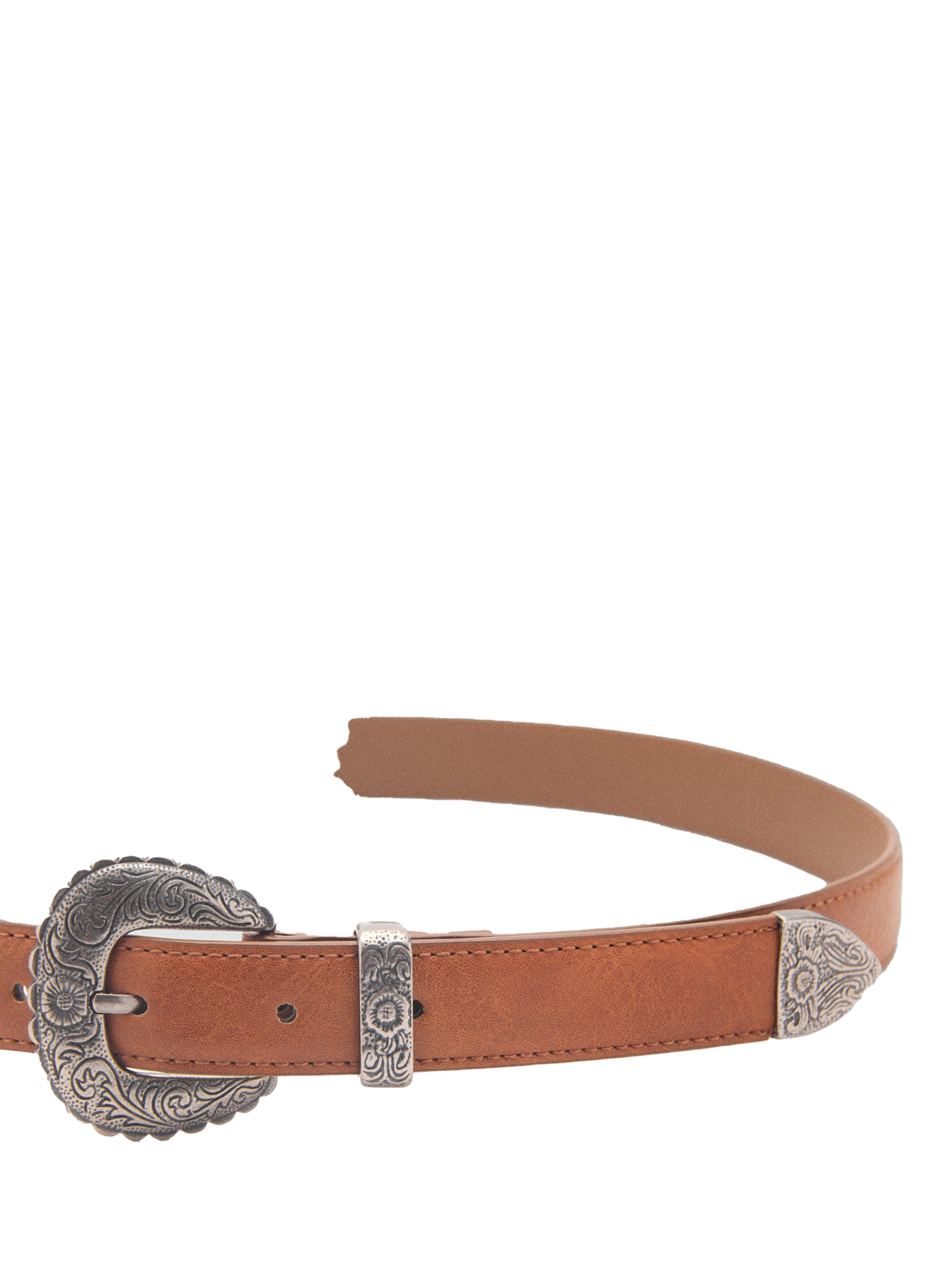 Product image 3 of 4, which shows Mango Nola Embossed Buckle Belt, Brown, S