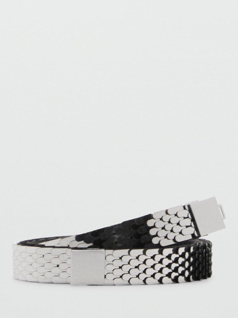 Mango Sirena Scales Metal Belt, Silver