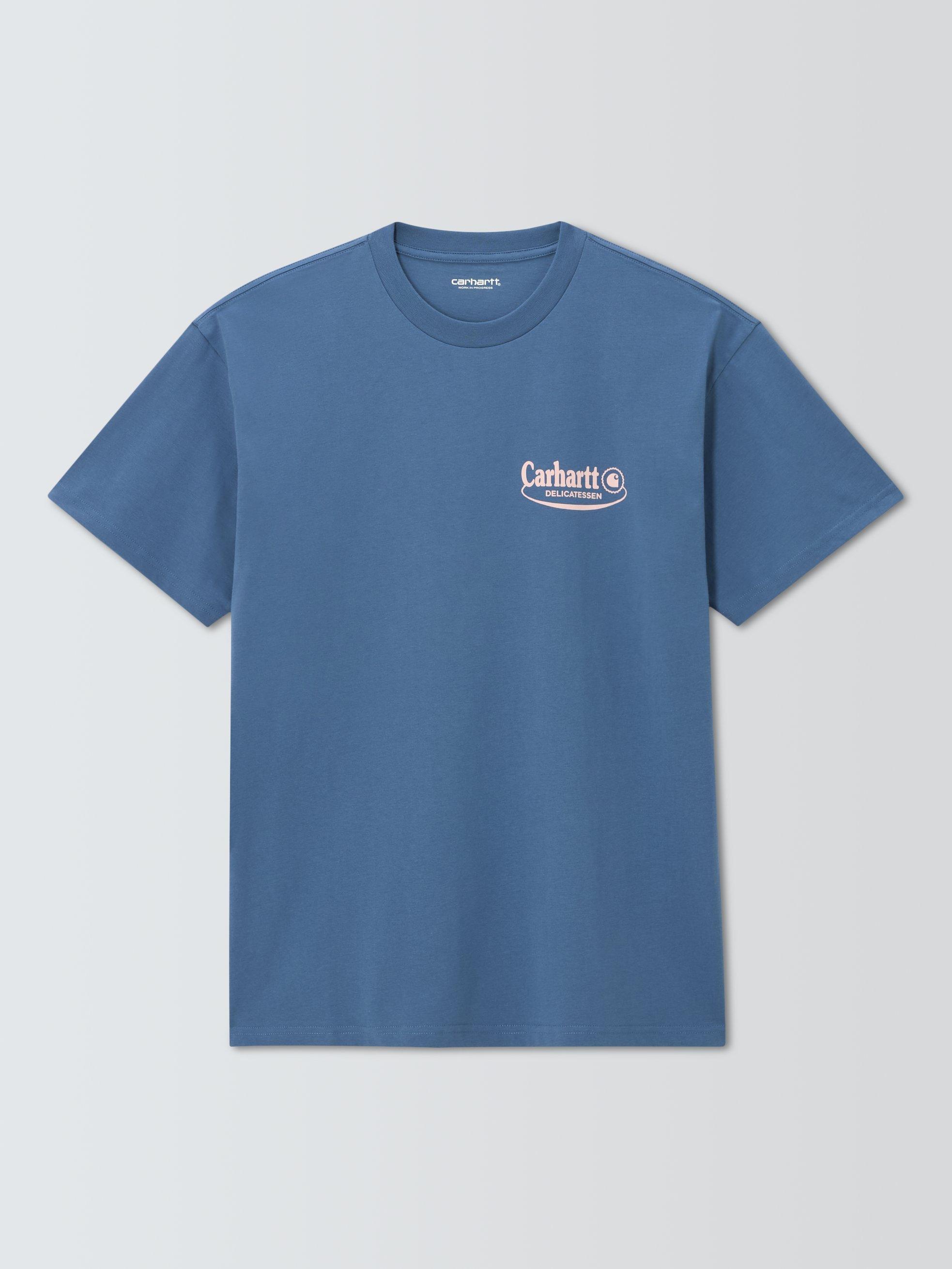 Carhartt WIP Catalogue Cotton Regular Fit Short Sleeve Logo T-Shirt, Blue Iris/Air Pink