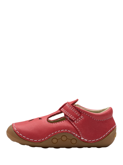 Clarks Baby Tiny Skip Leather T-Bar Shoes, Red - view 2, Red