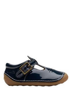 Clarks Kids' Tiny Skip T-Bar Leather Toddler Shoes, Navy Patent, Navy Patent