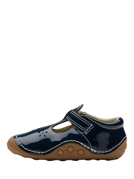 Clarks Kids' Tiny Skip T-Bar Leather Toddler Shoes, Navy Patent - view 2, Navy Patent