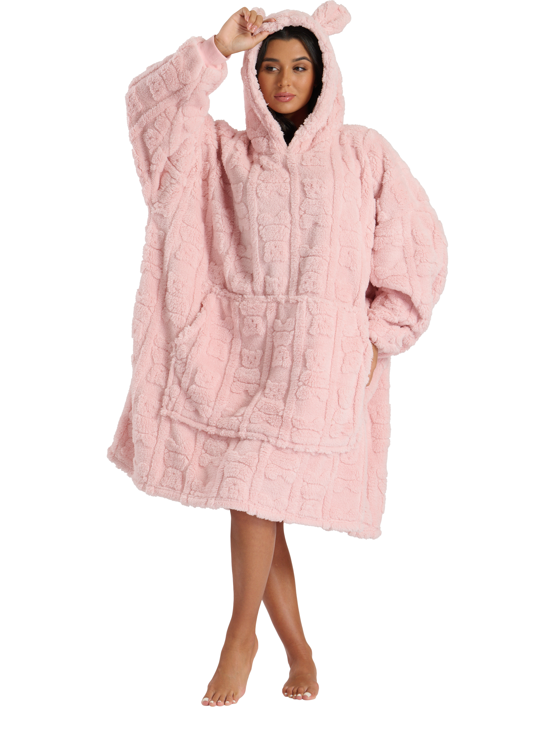 Product image 1 of 5, which shows Loungeable Teddy Bear Cut Snuggle Hoodie, Pink Blush, One Size