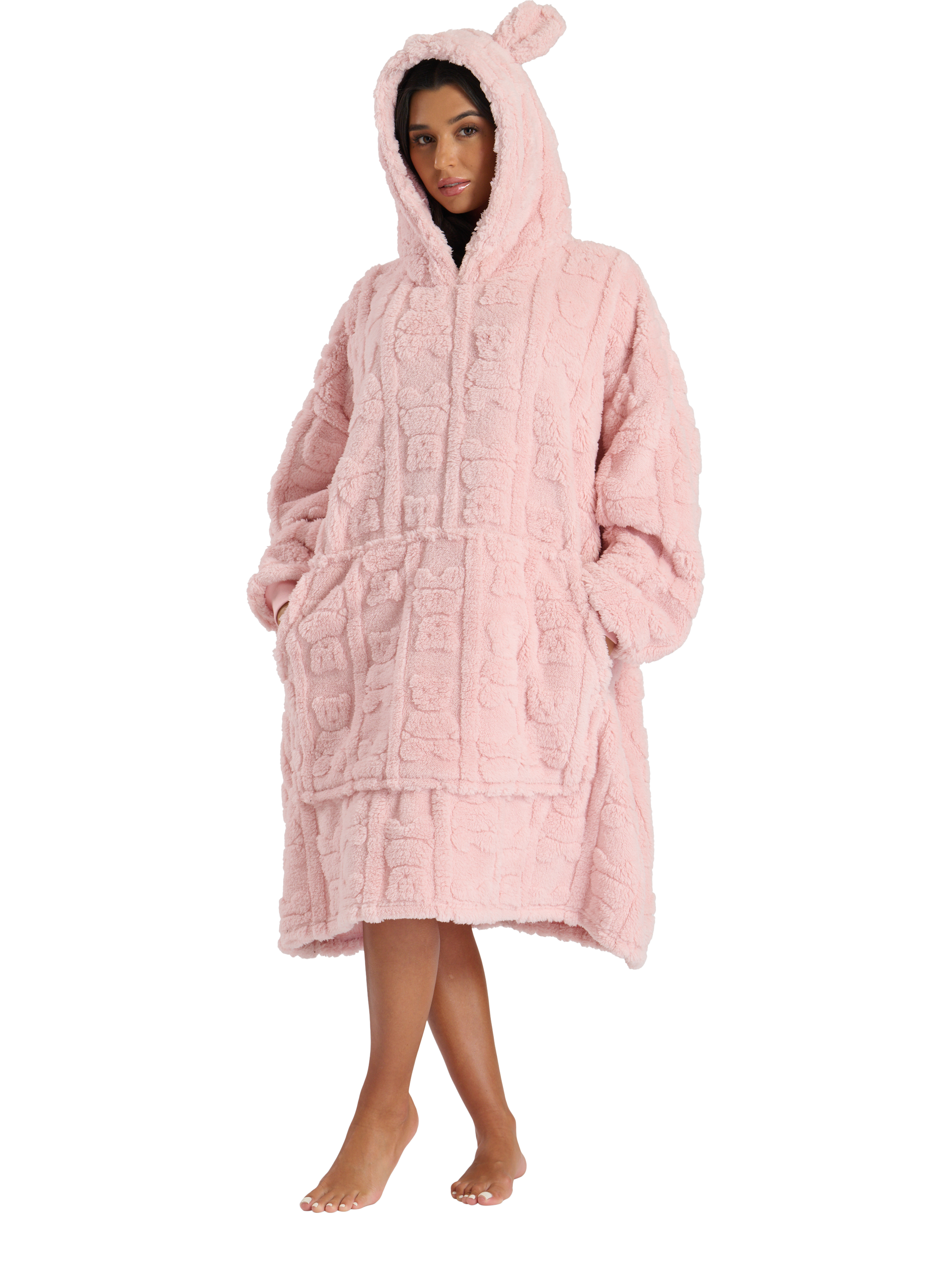 Product image 3 of 5, which shows Loungeable Teddy Bear Cut Snuggle Hoodie, Pink Blush, One Size