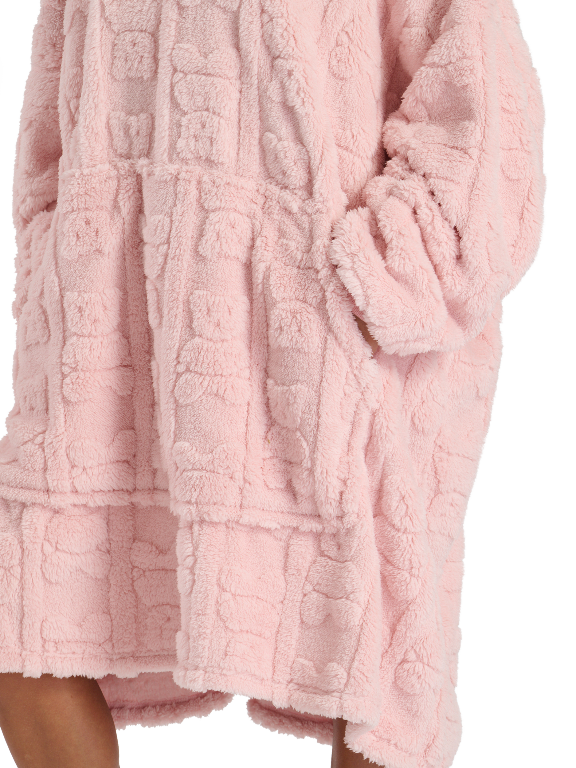 Product image 4 of 5, which shows Loungeable Teddy Bear Cut Snuggle Hoodie, Pink Blush, One Size