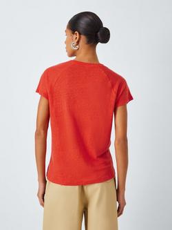 John Lewis Short Sleeve V-Neck Linen T-Shirt - view 2, Red Clay