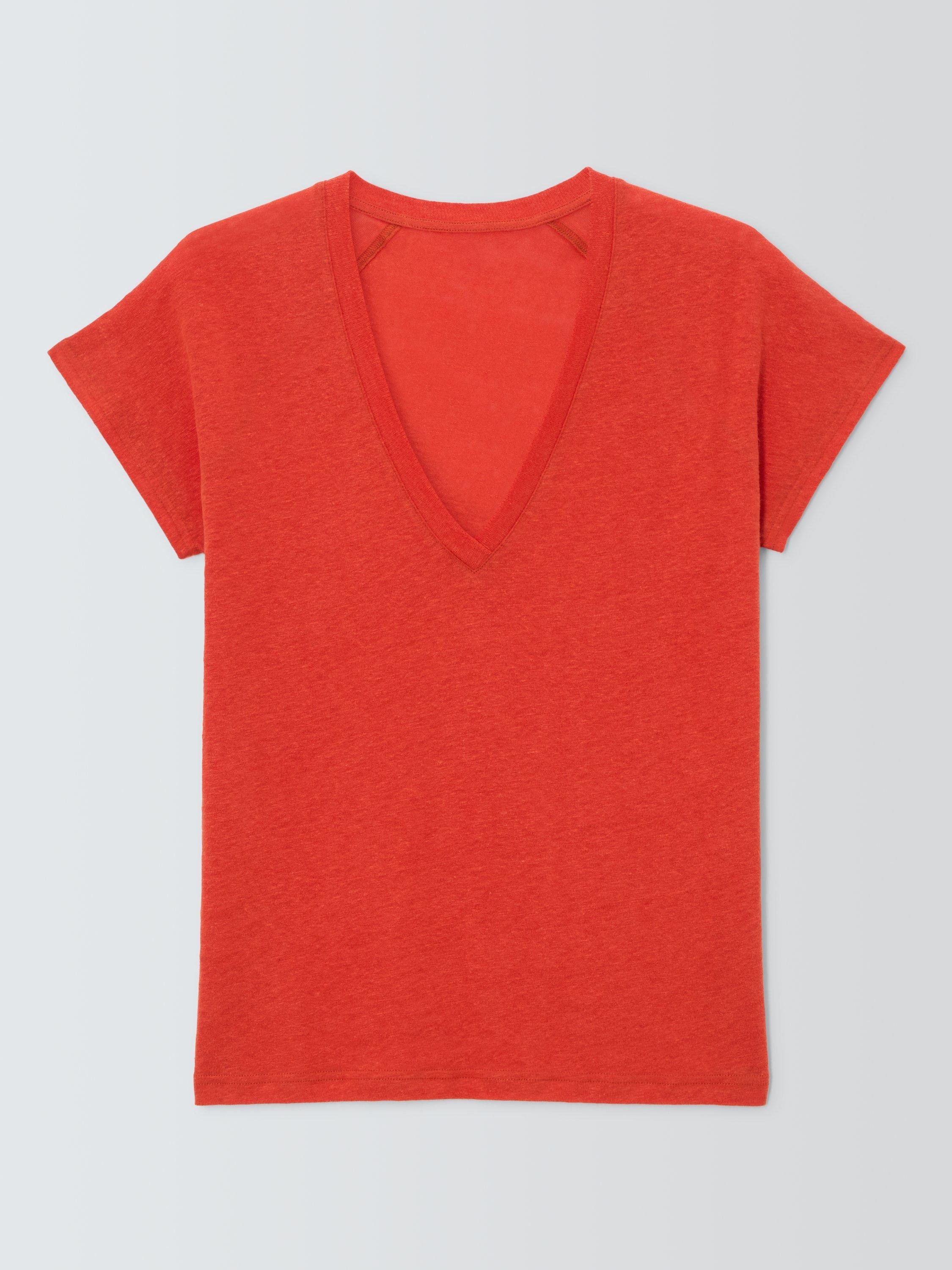 Product image 4 of 6, which shows John Lewis Short Sleeve V-Neck Linen T-Shirt, Red Clay, 8