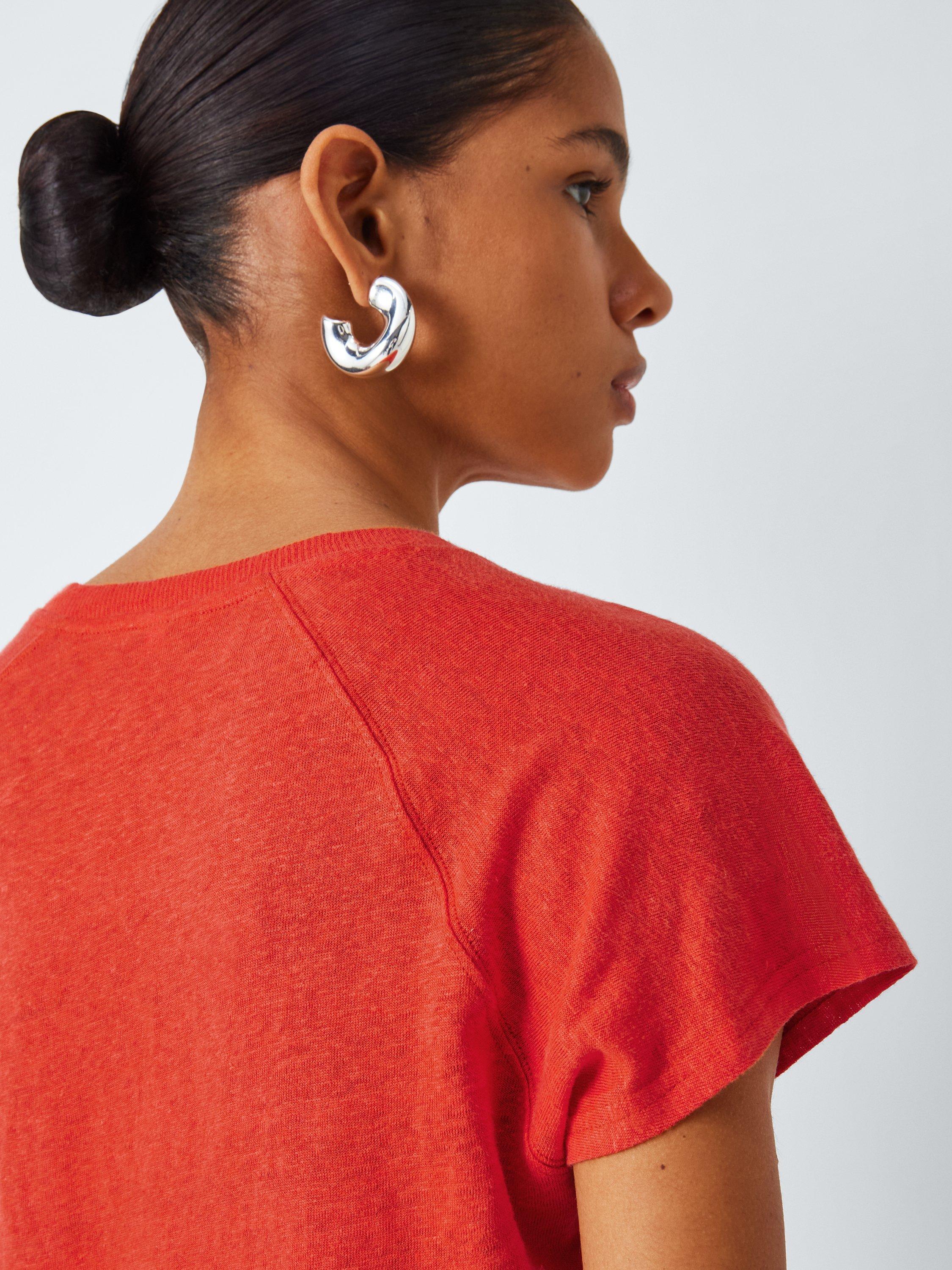 Product image 6 of 6, which shows John Lewis Short Sleeve V-Neck Linen T-Shirt, Red Clay, 8