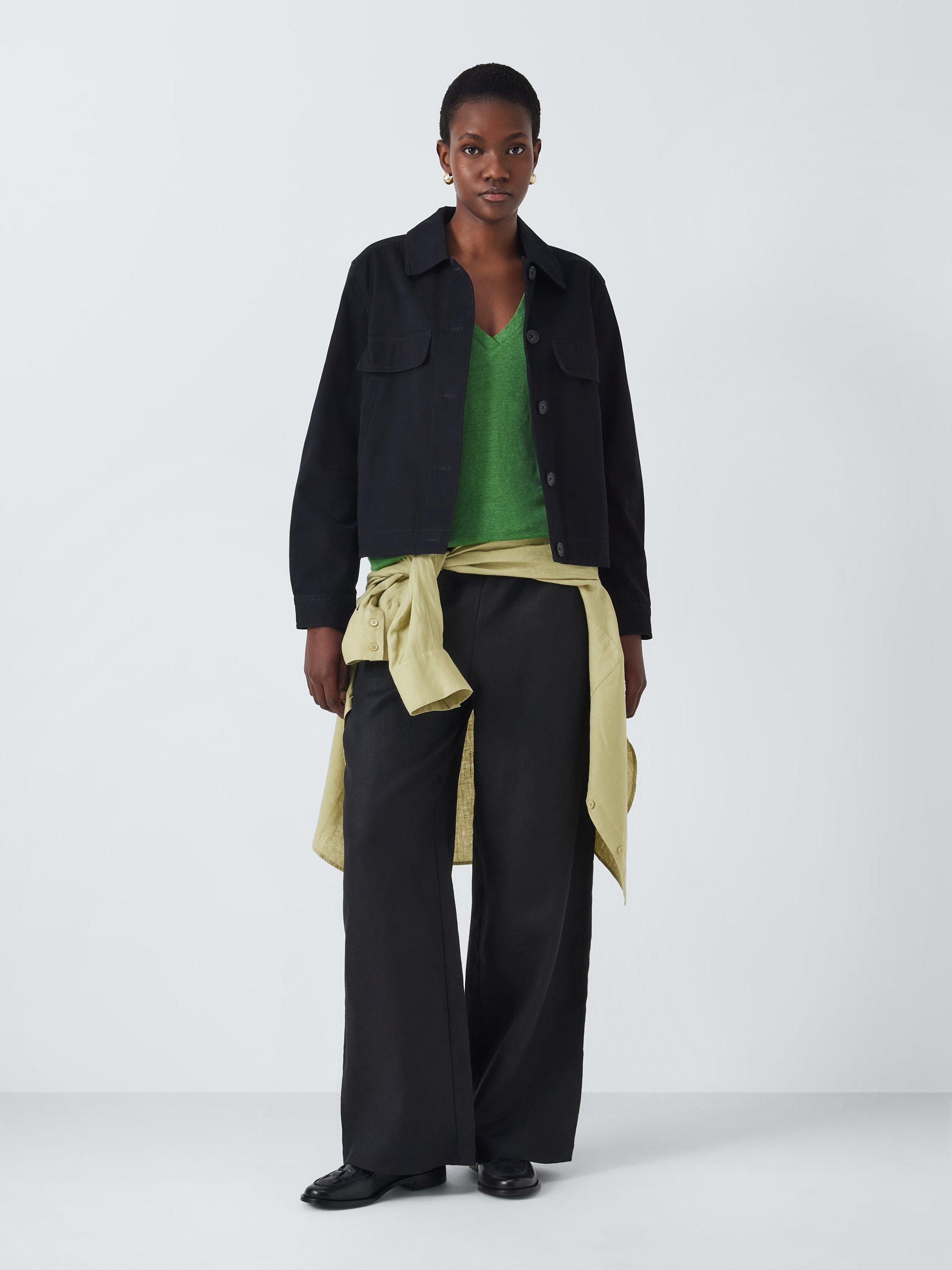 Product image 3 of 6, which shows John Lewis Short Sleeve V-Neck Linen T-Shirt, Artichoke Green, 8