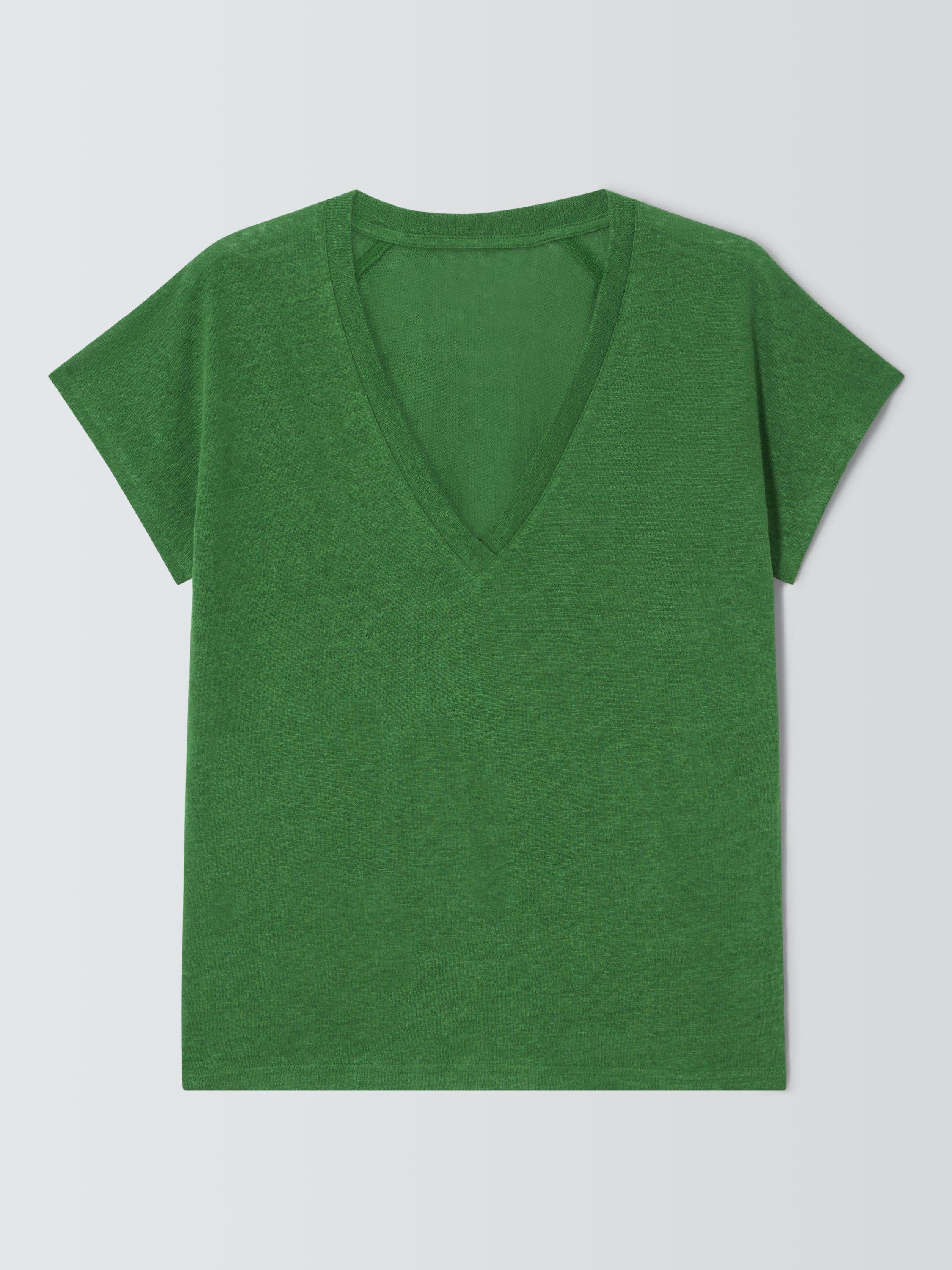 Product image 4 of 6, which shows John Lewis Short Sleeve V-Neck Linen T-Shirt, Artichoke Green, 8