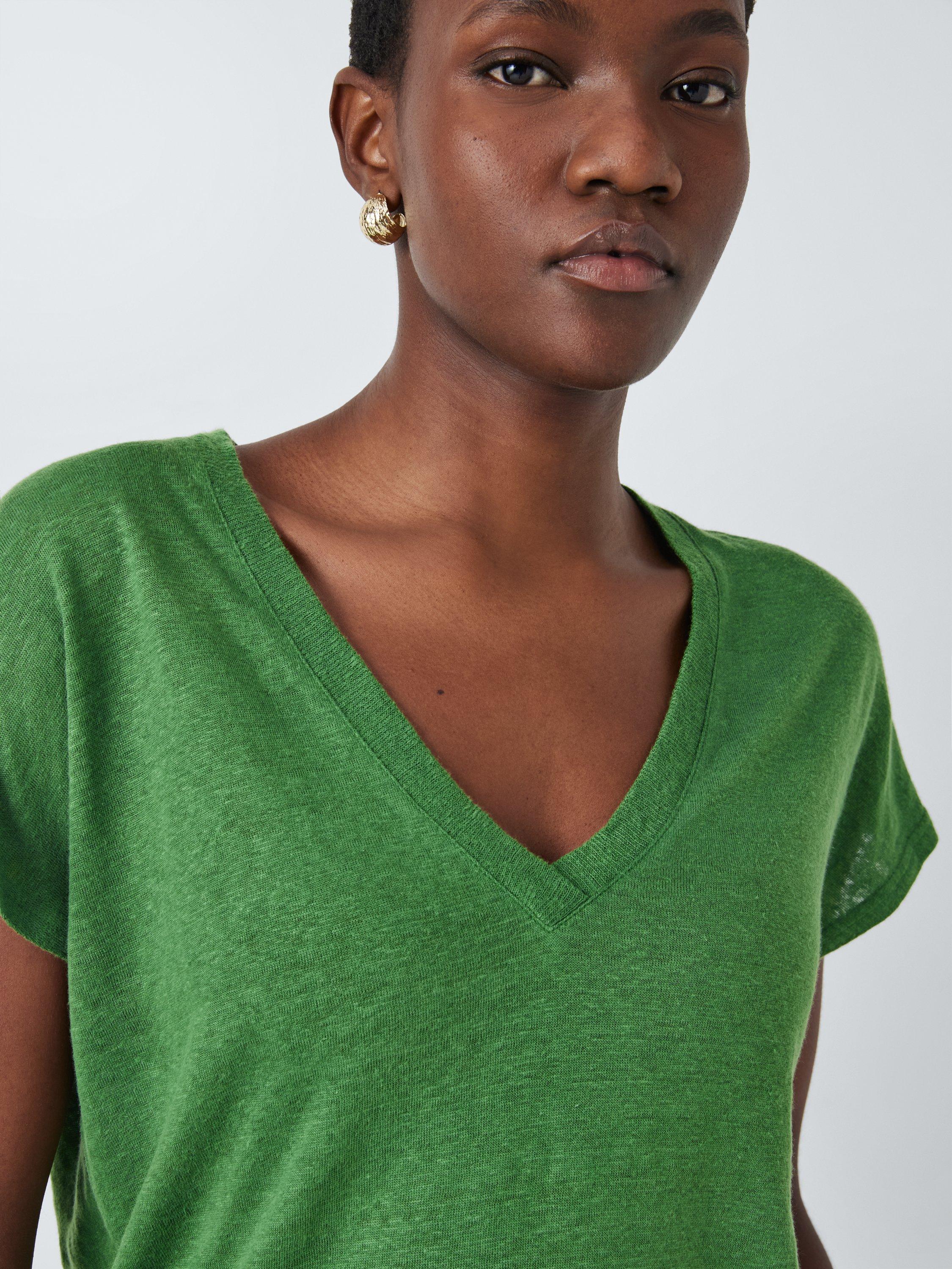 Product image 5 of 6, which shows John Lewis Short Sleeve V-Neck Linen T-Shirt, Artichoke Green, 8