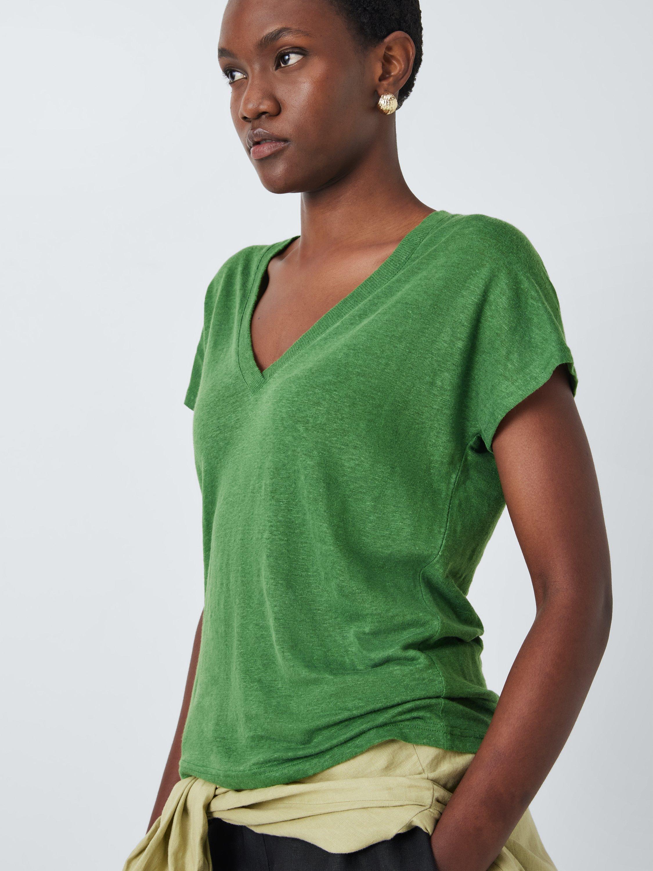Product image 6 of 6, which shows John Lewis Short Sleeve V-Neck Linen T-Shirt, Artichoke Green, 8