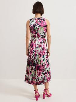 Phase Eight Janina Floral Pleat Midi Dress, Pink/Multi - view 2, Pink/Multi