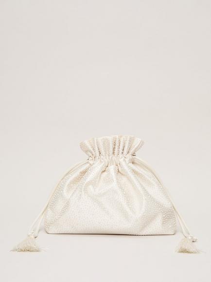 Phase Eight Pearl Drawstring Clutch Bag, Ivory, Ivory