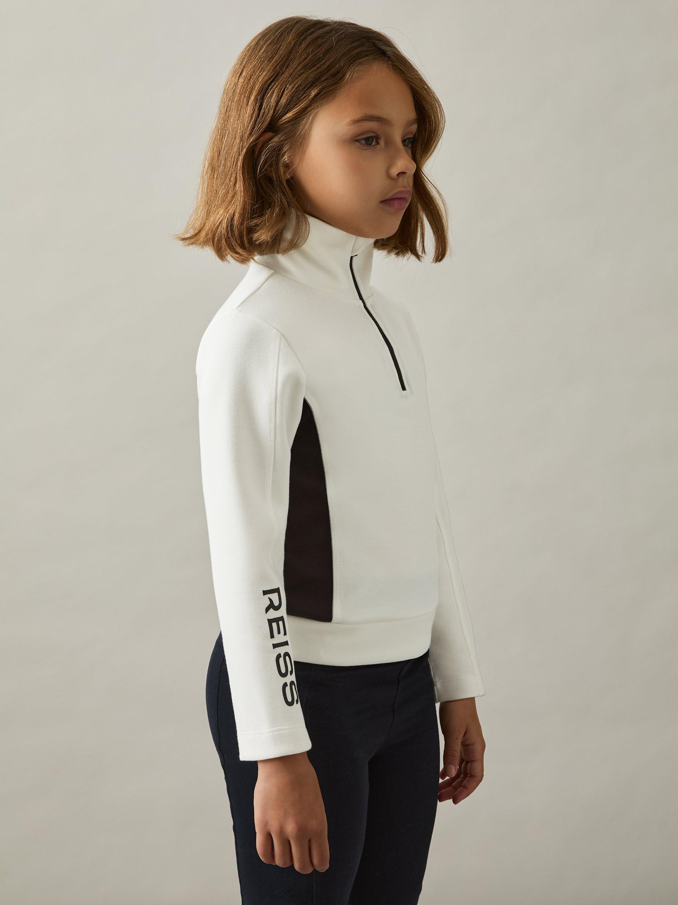 Product image 3 of 4, which shows Reiss Kids' Brina Funnel Neck Base Layer Top, White/Black, 4-5 years