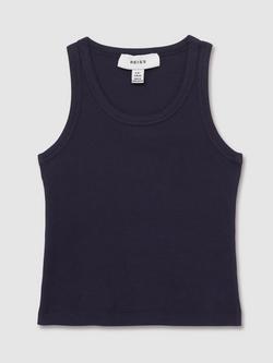 Reiss Kids' Violet Cotton Blend Ribbed Vest, Navy - view 2, Navy