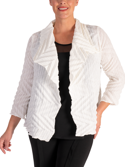 chesca Geometric Textured Waterfall Jacket, White