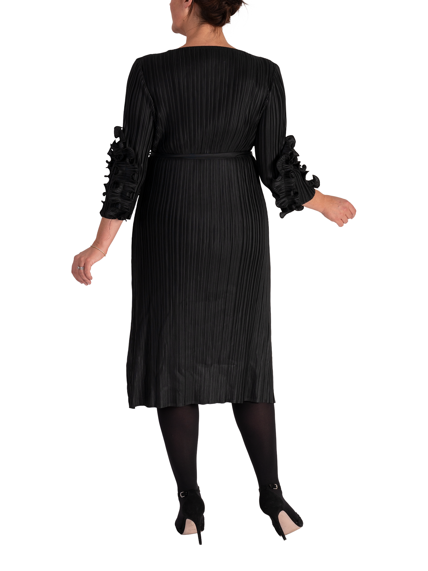 Product image 2 of 5, which shows chesca Pleated Frill Trim Dress, Black, One Size