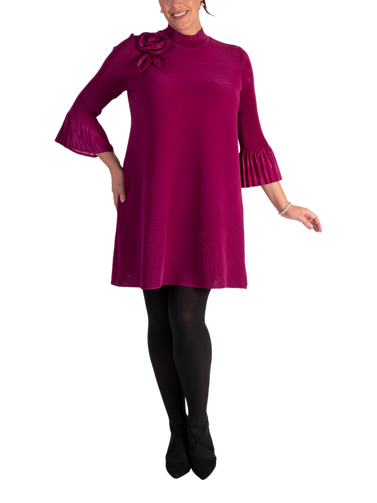 chesca Floral Applique Dress, Fuchsia