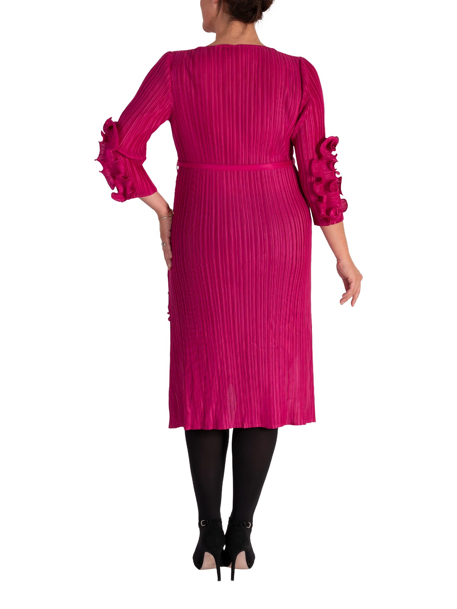 Product image 2 of 5, which shows chesca Pleated Frill Trim Dress, Cherry, One Size