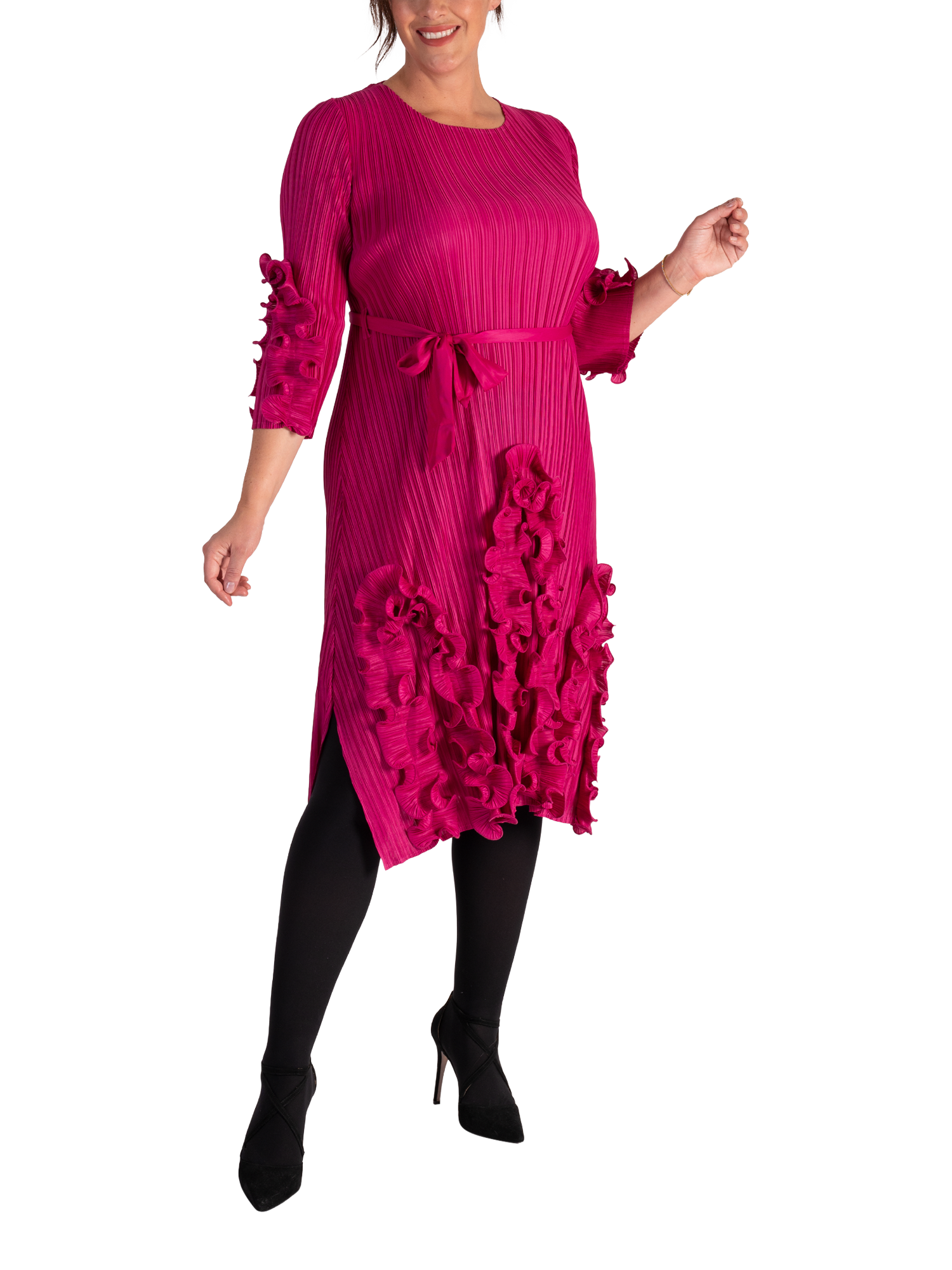 Product image 3 of 5, which shows chesca Pleated Frill Trim Dress, Cherry, One Size