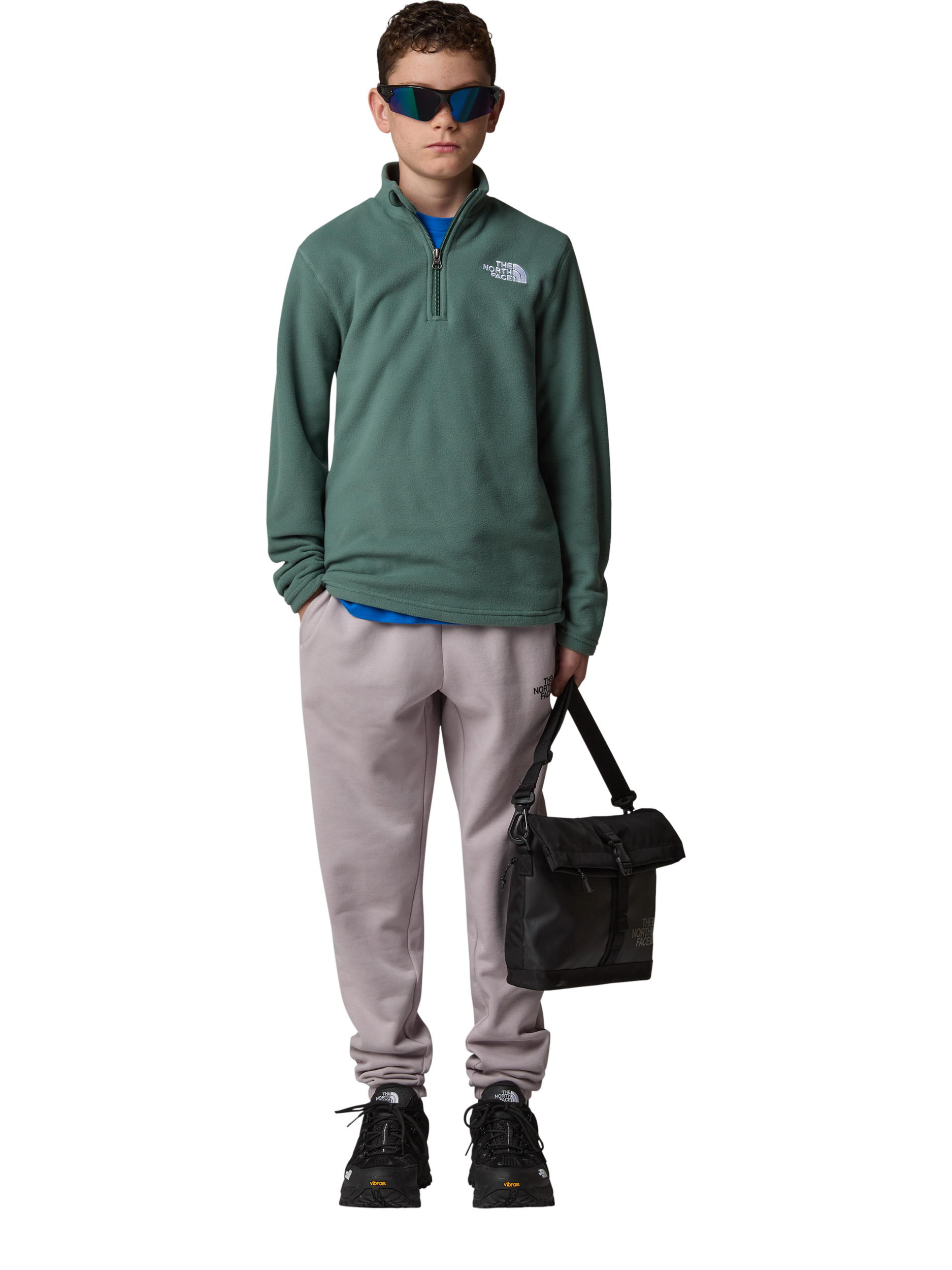 Product image 1 of 4, which shows The North Face Kids' Glacier 1/4 Zip Fleece, Duck Green, L