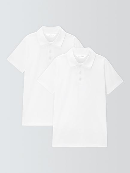 John Lewis Kids' Jersey Polo Tops, Pack of 2, White, White