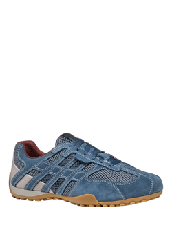 Geox Snake Original Suede Blend Lace Up Trainers, Light Avio - view 2, Light Avio