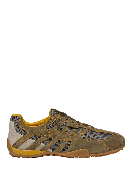Geox Snake Original Suede Blend Lace Up Trainers, Military/Dark Grey, Military/Dark Grey